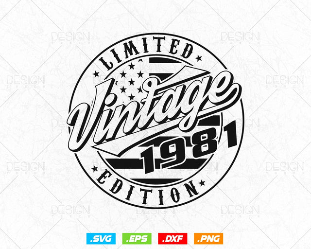 Vintage 1981 Flag Stamp 43rd Birthday Svg Png, Birthday 43rd Year Old T-Shirt, Limited Edition Svg, Birthday gift svg files for cricut Svg SVG DesignDestine 