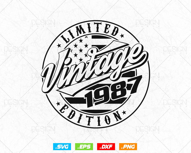 Vintage 1987 Flag Stamp 37th Birthday Svg Png, Birthday 37th Year Old T-Shirt, Limited Edition Svg, Birthday gift svg files for cricut Svg SVG DesignDestine 