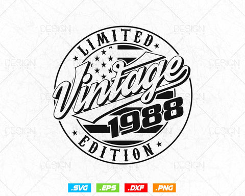 Vintage 1988 Flag Stamp 36th Birthday Svg Png, Birthday 36th Year Old T-Shirt, Limited Edition Svg, Birthday gift svg files for cricut Svg SVG DesignDestine 