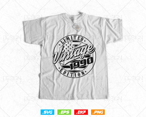 Vintage 1990 Flag Stamp 34th Birthday Svg Png, Birthday 34th Year Old T-Shirt, Limited Edition Svg, Birthday gift svg files for cricut Svg SVG DesignDestine 