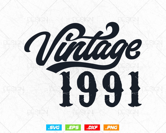 Vintage 1991 Birthday Svg Png, 33rd Birthday Svg, Vintage 1991 Shirt, Birthday Gifts For Men, Birthday Gifts, Svg Files For Cricut SVG DesignDestine 
