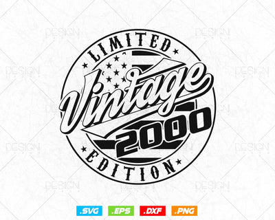 Vintage 2000 Flag Stamp 24th Birthday Svg Png, Birthday 24th Year Old T-Shirt, Limited Edition Svg, Birthday gift svg files for cricut Svg SVG DesignDestine 
