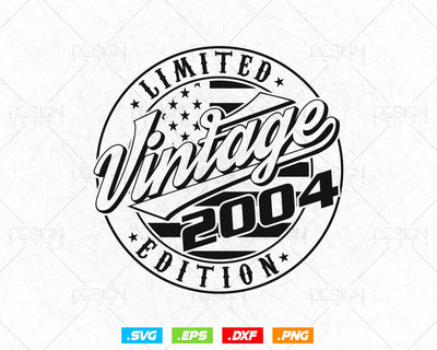 Vintage 2004 Flag Stamp 20th Birthday Svg Png, Birthday 20th Year Old T-Shirt, Limited Edition Svg, Birthday gift svg files for cricut Svg SVG DesignDestine 