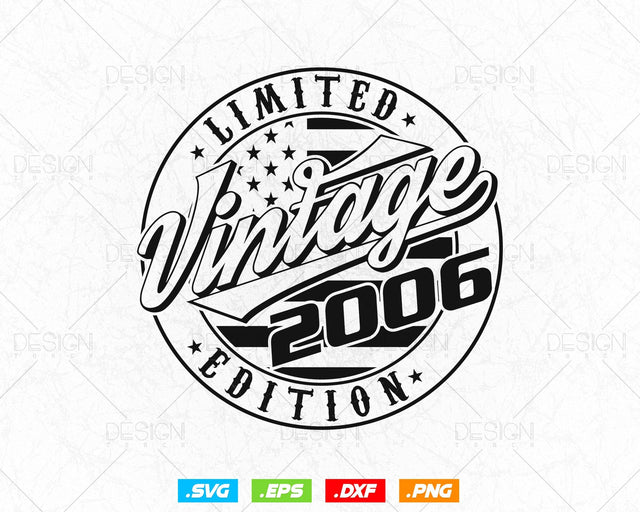 Vintage 2006 Flag Stamp 18th Birthday Svg Png, Birthday 18th Year Old T-Shirt, Limited Edition Svg, Birthday gift svg files for cricut Svg SVG DesignDestine 