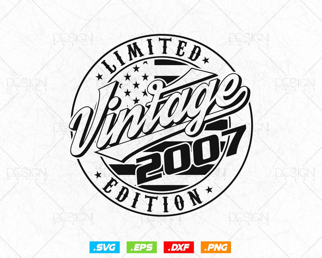 Vintage 2007 Flag Stamp 17th Birthday Svg Png, Official Teenager Svg, Limited Edition Svg, USA Flag, Birthday gift svg files for cricut Svg SVG DesignDestine 