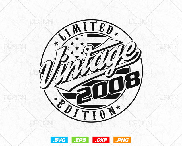 Vintage 2008 Flag Stamp 16th Birthday Svg Png, Official Teenager Svg, Limited Edition Svg, USA Flag, Birthday gift svg files for cricut Svg SVG DesignDestine 