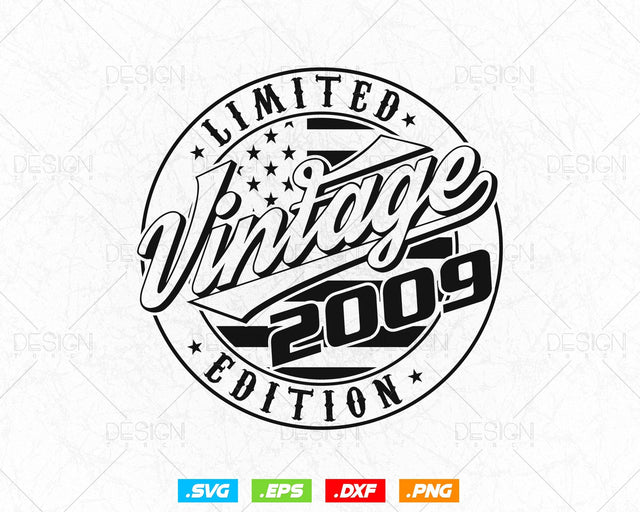 Vintage 2009 Flag Stamp 15th Birthday Svg Png, Official Teenager Svg, Limited Edition Svg, USA Flag, Birthday gift svg files for cricut Svg SVG DesignDestine 
