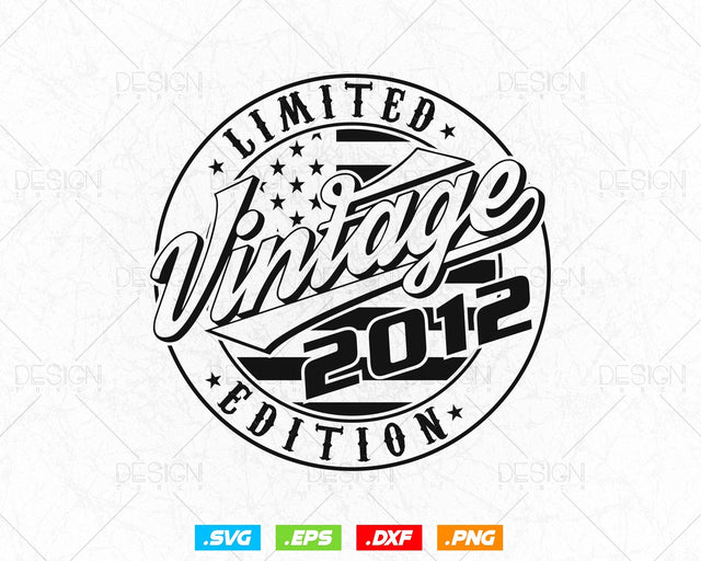 Vintage 2012 Flag Stamp 12th Birthday Svg Png, Birthday 12th Year Old T-Shirt, Limited Edition Svg, Birthday gift svg files for cricut Svg SVG DesignDestine 