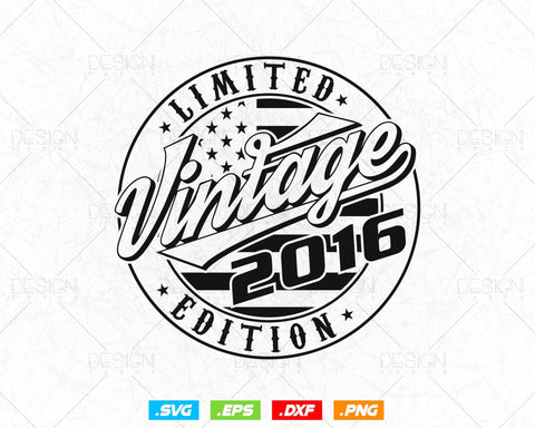 Vintage 2016 Flag Stamp 8th Birthday Svg Png, Birthday 8th Year Old T-Shirt, Limited Edition, Birthday gift svg files for cricut Svg SVG DesignDestine 