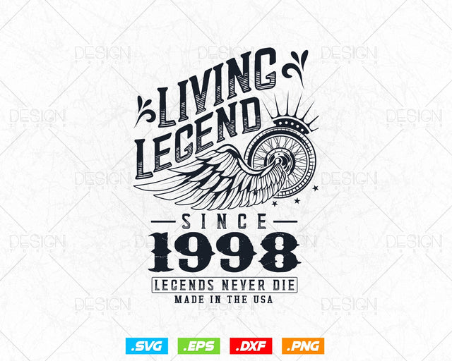 Vintage 26th Birthday Svg Png, Original Parts svg, Living Legend 1998, Legends Never Die, Aged To Perfection, Birthday T shirt Gifts for Boy SVG DesignDestine 