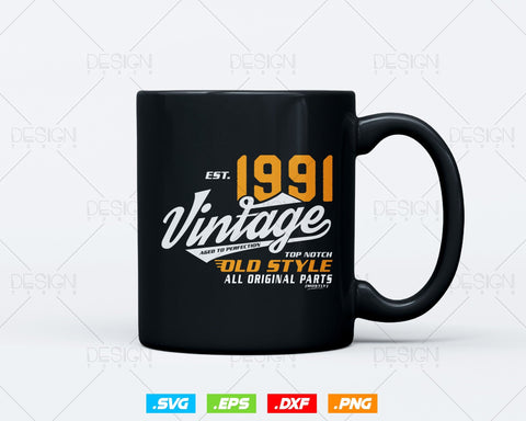 Vintage 33rd Birthday Svg Png, Est 1991, Aged to Perfection Svg, Mostly Original Parts Courage T-shirt, 33rd Birthday Party, Happy Birthday SVG DesignDestine 