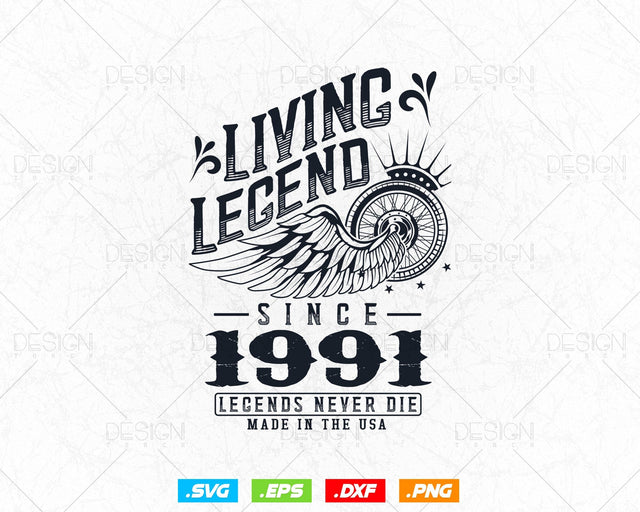 Vintage 33rd Birthday Svg Png, Original Parts svg, Living Legend 1991, Legends Never Die, Aged To Perfection, Birthday T shirt Gifts for Men SVG DesignDestine 