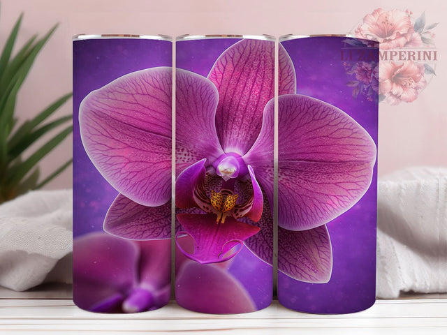 Vintage 3D Embroidered Orchid Tumbler, Embroidered Flower Wrap, Orchid Design Tumbler, Floral Embroidery Tumbler, 20oz Orchid Sublimation, Handcrafted Orchid Tumbler Sublimation Li Zamperini 