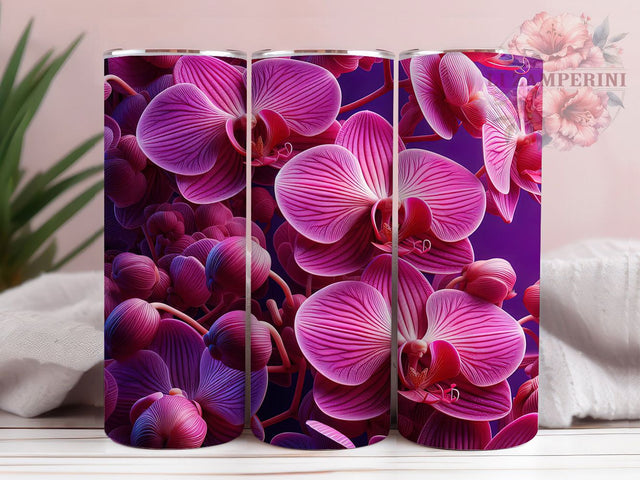 Vintage 3D Embroidered Orchid Tumbler, Embroidered Flower Wrap, Orchid Design Tumbler, Floral Embroidery Tumbler, 20oz Orchid Sublimation, Handcrafted Orchid Tumbler Sublimation Li Zamperini 