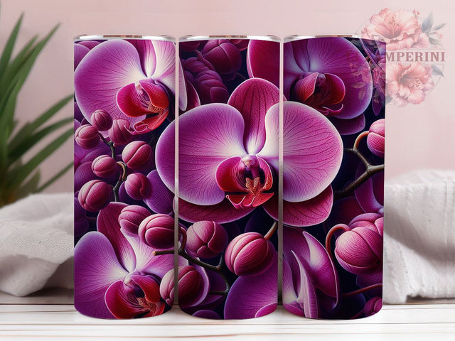 Vintage 3D Embroidered Orchid Tumbler, Embroidered Flower Wrap, Orchid Design Tumbler, Floral Embroidery Tumbler, 20oz Orchid Sublimation, Handcrafted Orchid Tumbler Sublimation Li Zamperini 