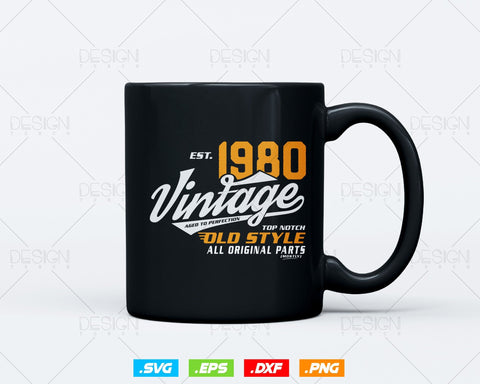 Vintage 44th Birthday Svg Png, Est 1980, Aged to Perfection Svg, Mostly Original Parts Courage T-shirt, 44th Birthday Party, Happy Birthday SVG DesignDestine 