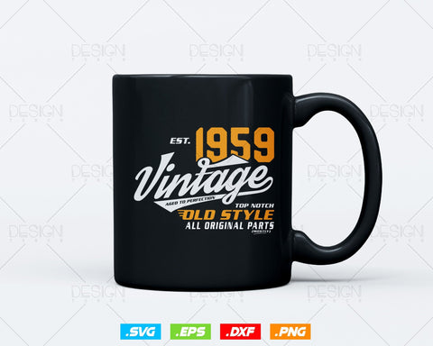 Vintage 65th Birthday Svg Png, Est 1959, Aged to Perfection Svg, Mostly Original Parts Courage T-shirt, 65th Birthday Party, Happy Birthday SVG DesignDestine 