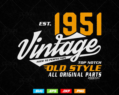 Vintage 73rd Birthday Svg Png, Est 1951, Aged to Perfection Svg, Mostly Original Parts Courage T-shirt, 73rd Birthday Party, Happy Birthday SVG DesignDestine 