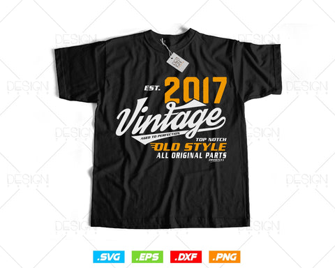 Vintage 7th Birthday Svg Png, Est 2017, Aged to Perfection Svg, Mostly Original Parts Courage T-shirt, 7th Birthday Party, Happy Birthday SVG DesignDestine 
