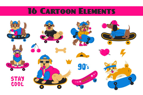 Vintage 90s Skateboard Dogs PNG Clipart Sublimation Rin Green 
