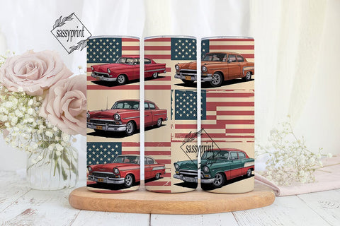 Vintage American Car Tumbler Wrap Sublimation sassyprint 