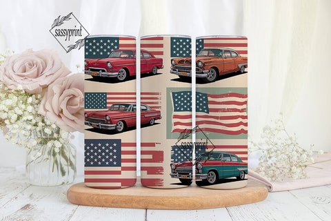 Vintage American Car Tumbler Wrap Sublimation sassyprint 