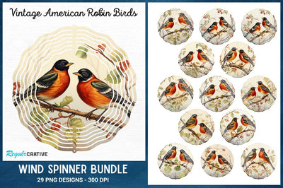 Vintage American Robin Birds Wind Spinner Sublimation Sublimation Regulrcrative 