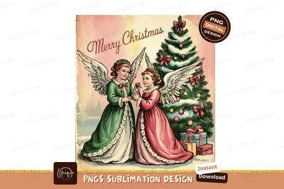 Vintage Angels Celebrate Merry Christmas Holiday Sublimation Designangry 