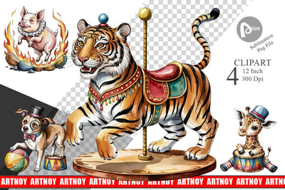 Vintage Animal Circus Clipart Sublimation artnoy 