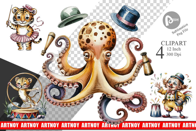 Vintage Animal Circus Clipart Sublimation artnoy 
