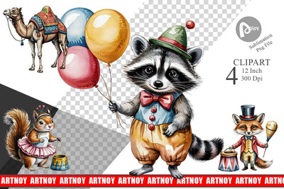 Vintage Animal Circus Clipart Sublimation artnoy 