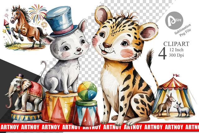 Vintage Animal Circus Clipart Sublimation artnoy 