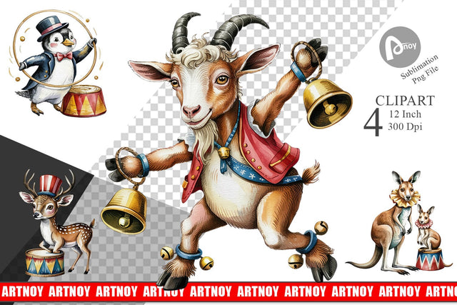 Vintage Animal Circus Clipart Sublimation artnoy 