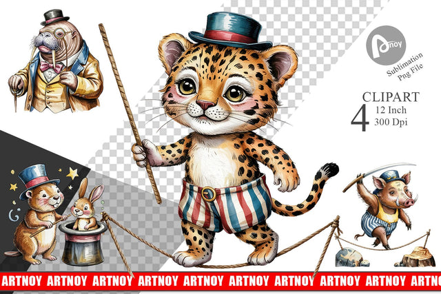 Vintage Animal Circus Clipart Sublimation artnoy 