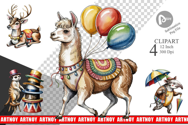 Vintage Animal Circus Clipart Sublimation artnoy 