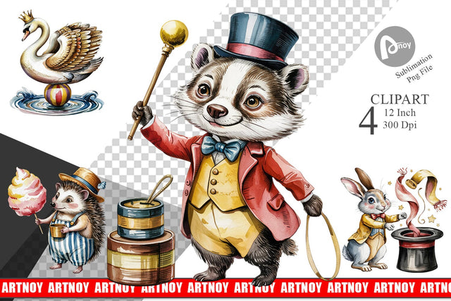 Vintage Animal Circus Clipart Sublimation artnoy 