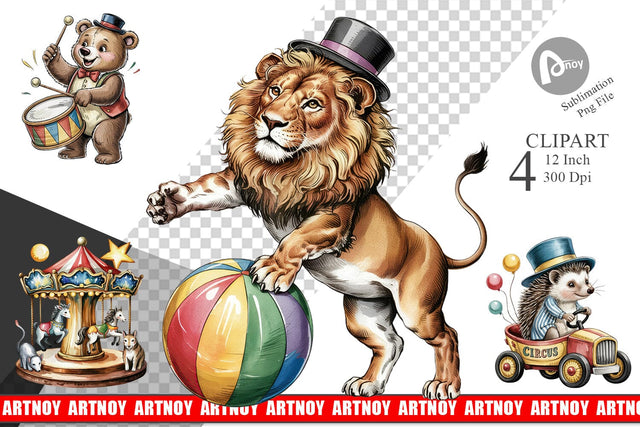Vintage Animal Circus Clipart Sublimation artnoy 