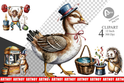 Vintage Animal Circus Clipart Sublimation artnoy 
