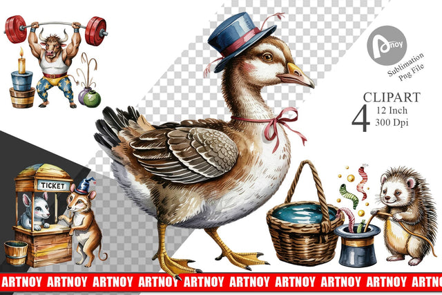 Vintage Animal Circus Clipart Sublimation artnoy 