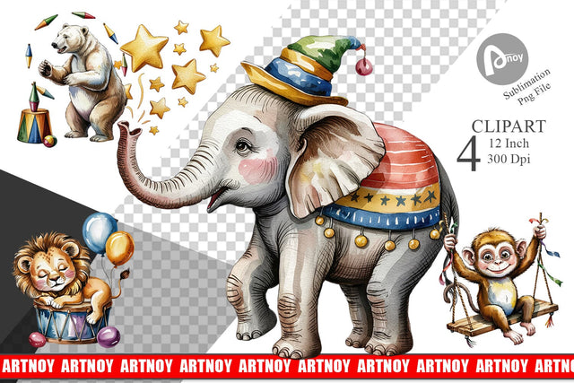 Vintage Animal Circus Clipart Sublimation artnoy 