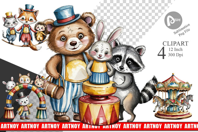 Vintage Animal Circus Clipart Sublimation artnoy 
