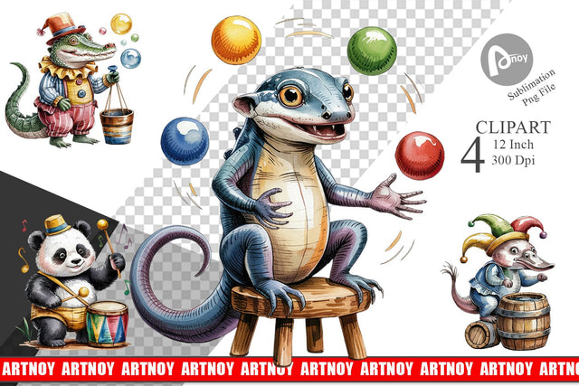 Vintage Animal Circus Clipart Sublimation artnoy 