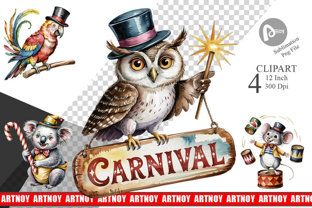Vintage Animal Circus Clipart Sublimation artnoy 