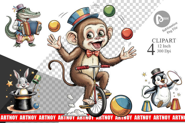 Vintage Animal Circus Clipart Sublimation artnoy 