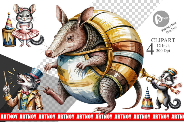 Vintage Animal Circus Clipart Sublimation artnoy 