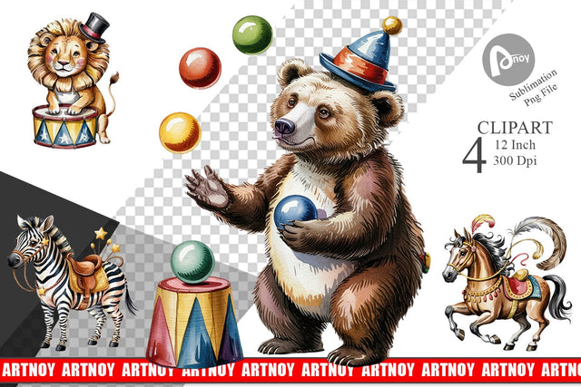 Vintage Animal Circus Clipart Sublimation artnoy 