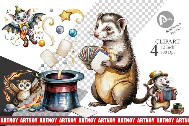 Vintage Animal Circus Clipart Sublimation artnoy 