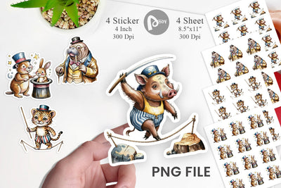 Vintage Animal Circus Sticker Sublimation artnoy 