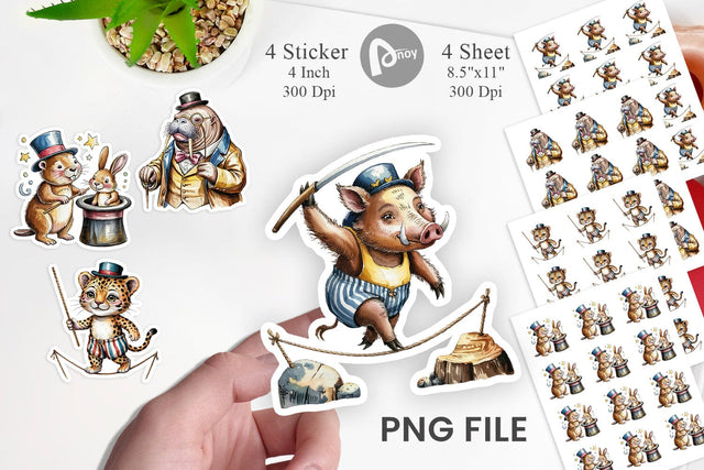 Vintage Animal Circus Sticker Sublimation artnoy 