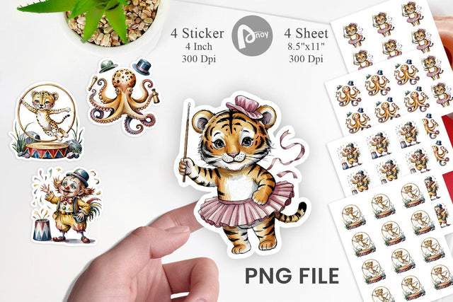 Vintage Animal Circus Sticker Sublimation artnoy 